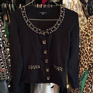 Leo GuyBlack Cardigan with Gold Chain Accents 👵MT